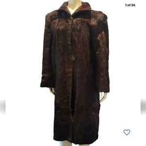 VTG Dupler's Denver & Salt Lake Long Brown Fur Coat w/Pockets XL Made in USA